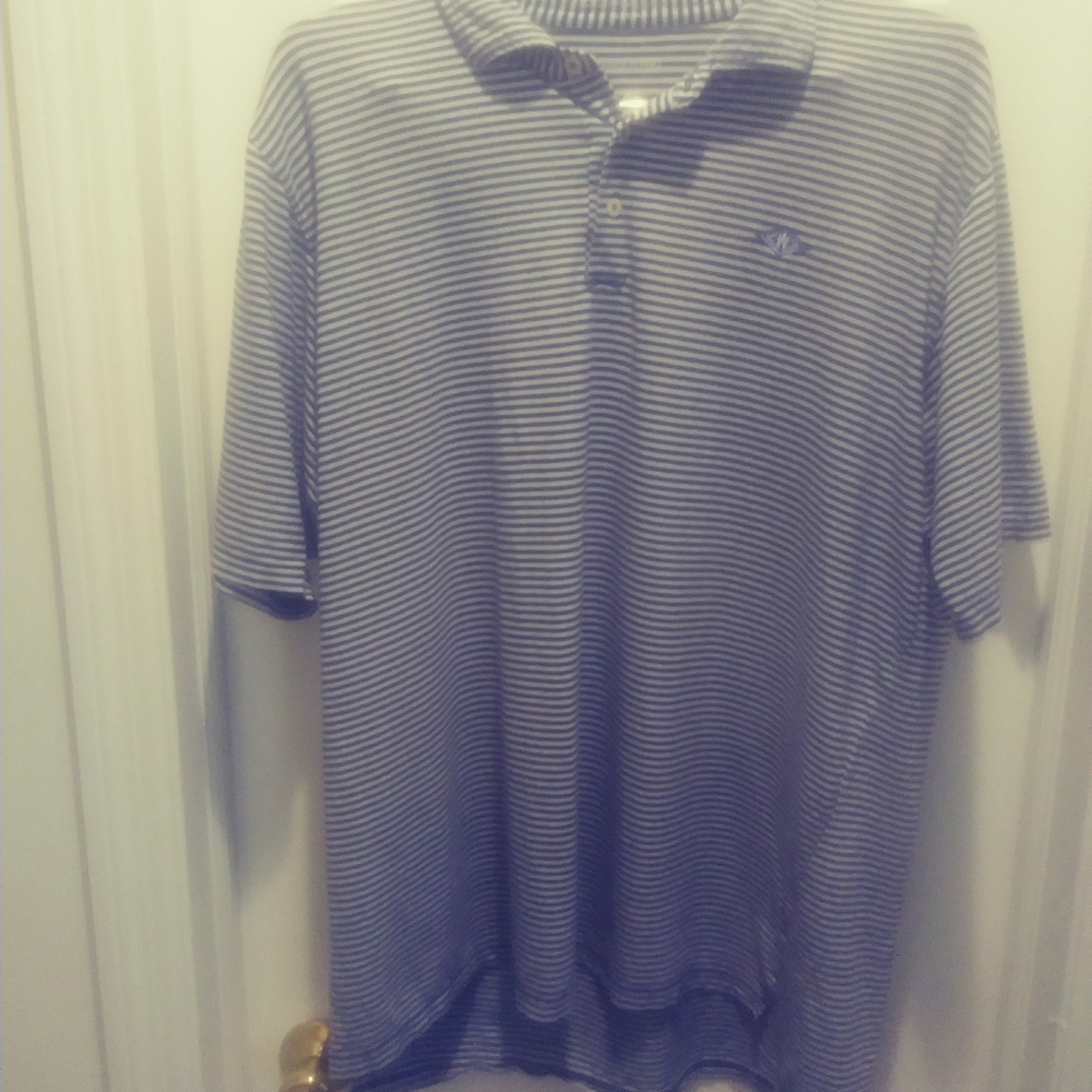 B. Draddy USA Pima Cotton Stretch Navy Blue Stripe Golf Polo Shirt XL FD18-FR612